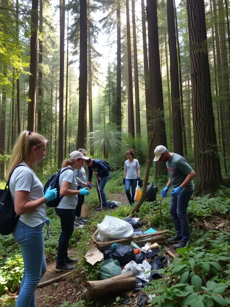 A group of children participating in a pond cleanup activity, wearing gloves and collecting trash around the water's edge, showcasing community involvement and environmental stewardship.